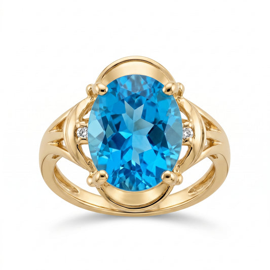 10x12mm Oval Blue Topaz & 2-Diamond Ring