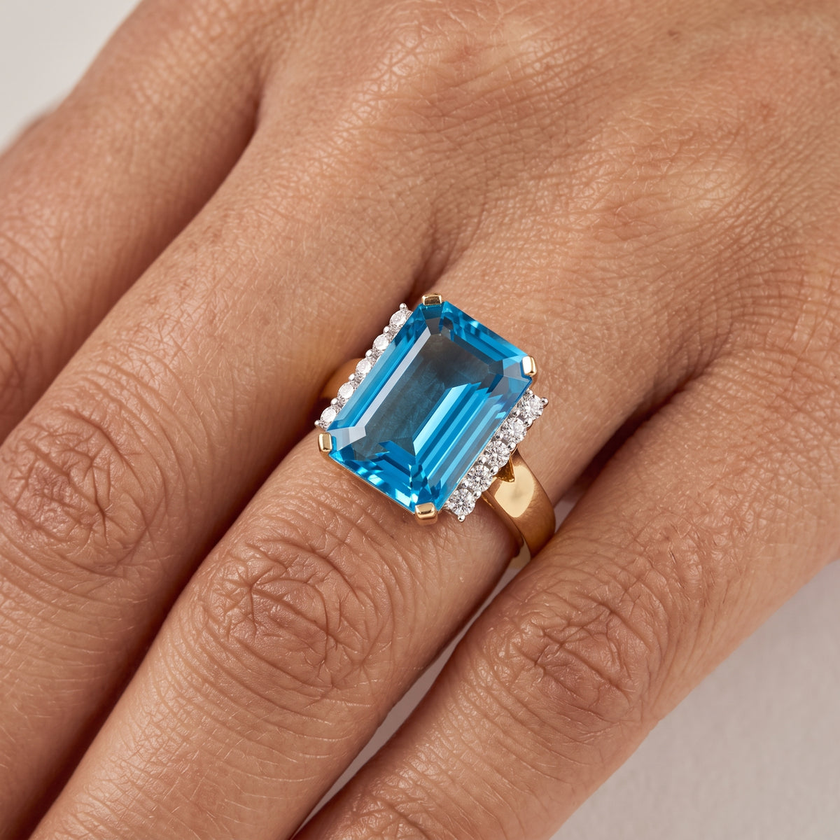 24.30ct Emerald-Cut Blue Topaz & 1.01ct Diamond Ring