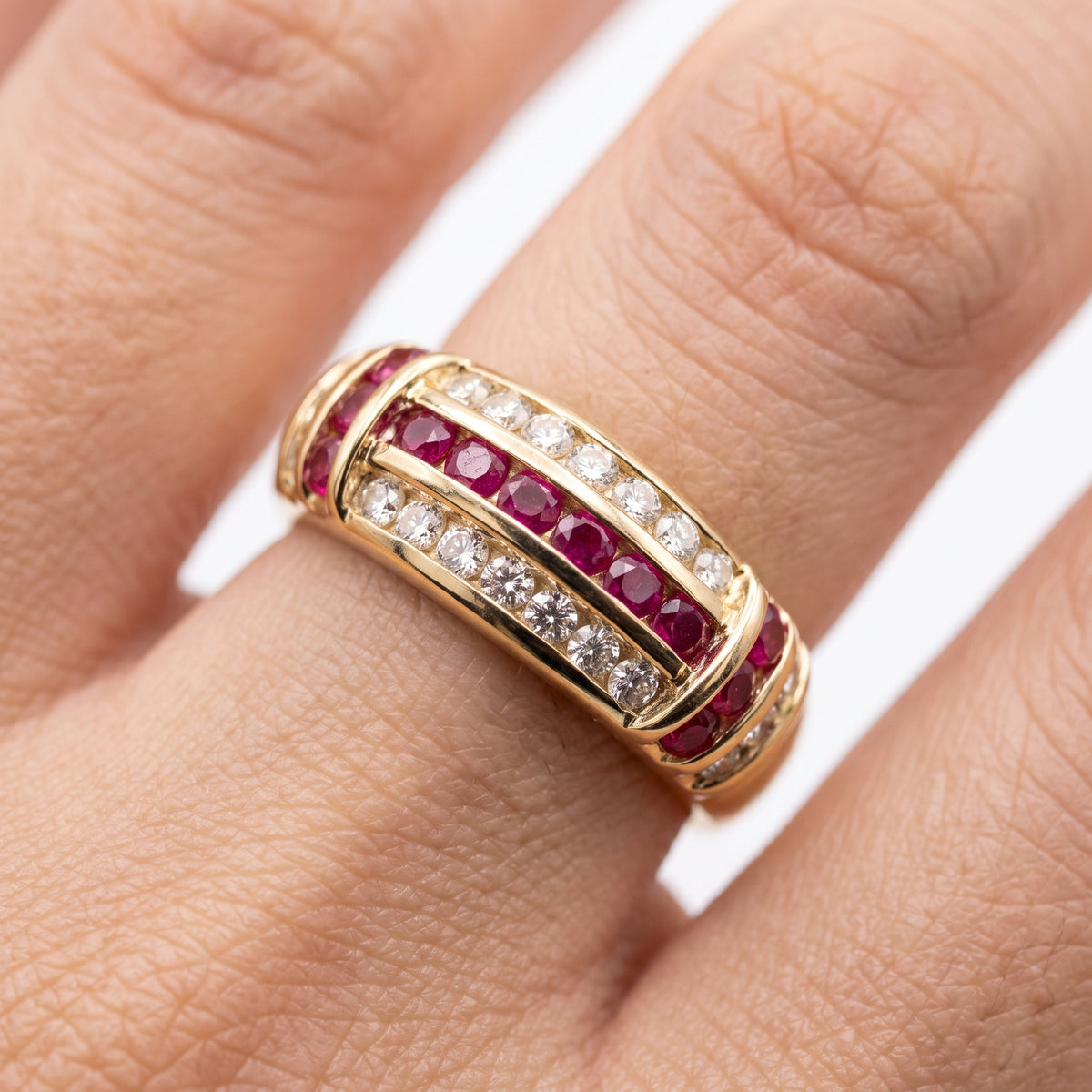 Channel-Set Ruby Row & Diamond Band Ring