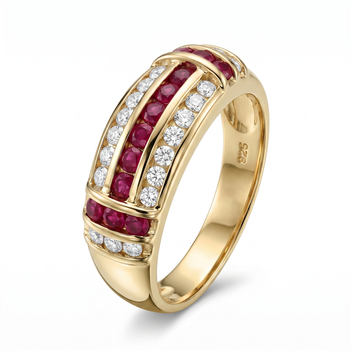 Channel-Set Ruby Row & Diamond Band Ring
