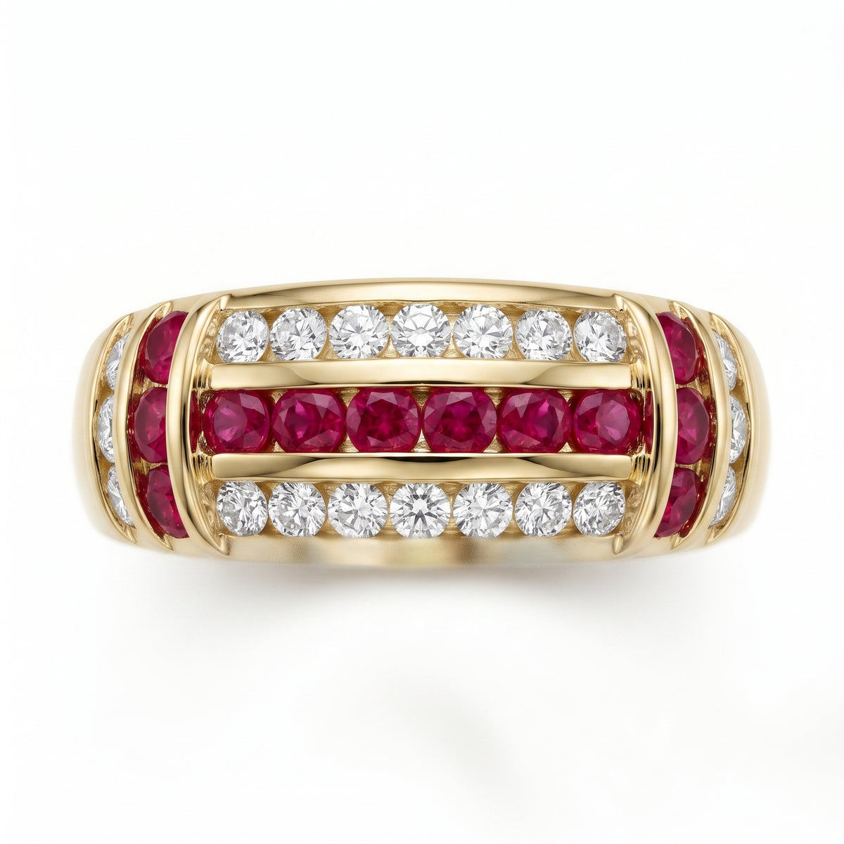 Channel-Set Ruby Row & Diamond Band Ring