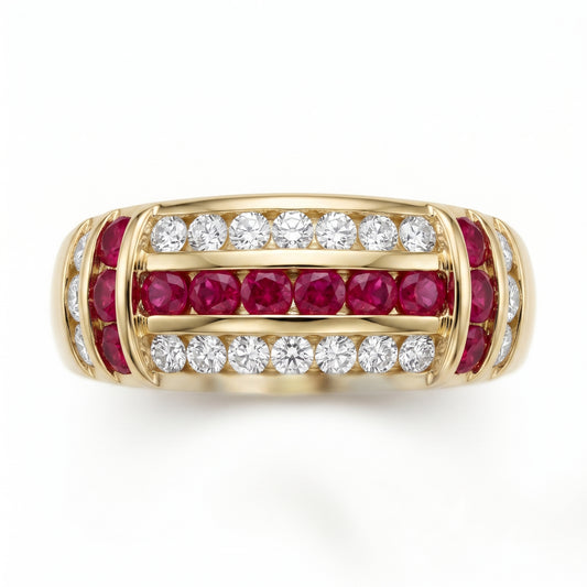 Channel-Set Ruby Row & Diamond Band Ring
