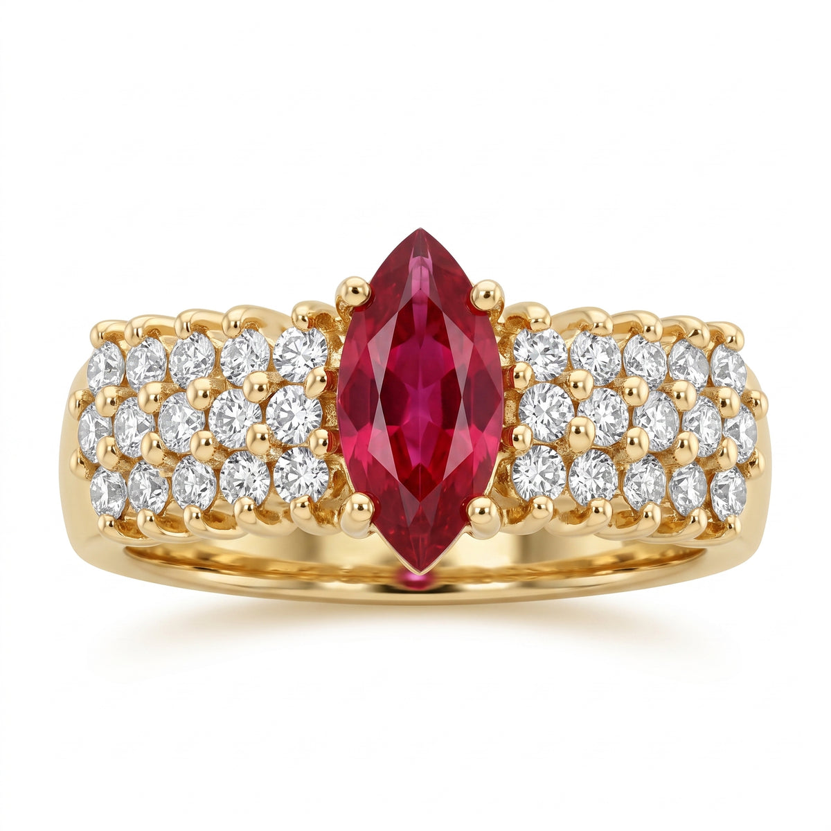 3.5x8mm Marquise Ruby & 30-Diamond Triple-Row Ring
