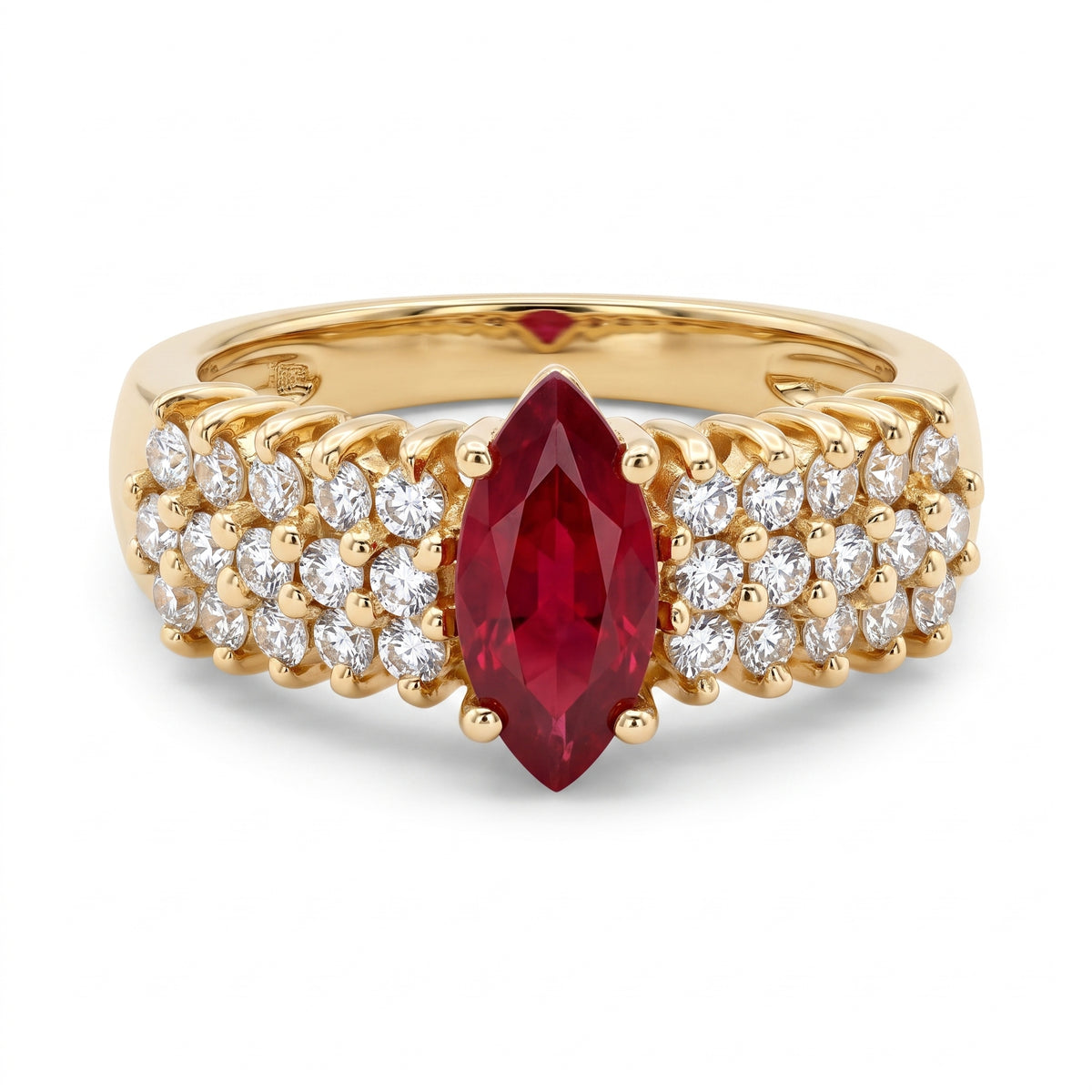 3.5x8mm Marquise Ruby & 30-Diamond Triple-Row Ring