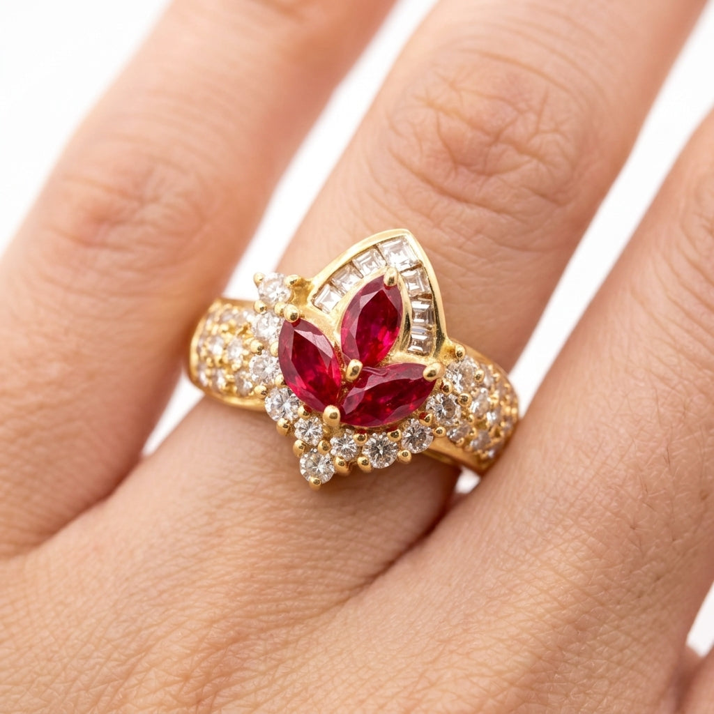 Marquise Ruby Fleur-de-Lis Diamond Ring