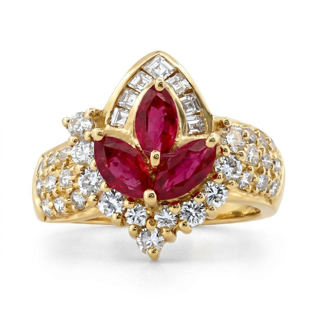 Marquise Ruby Fleur-de-Lis Diamond Ring