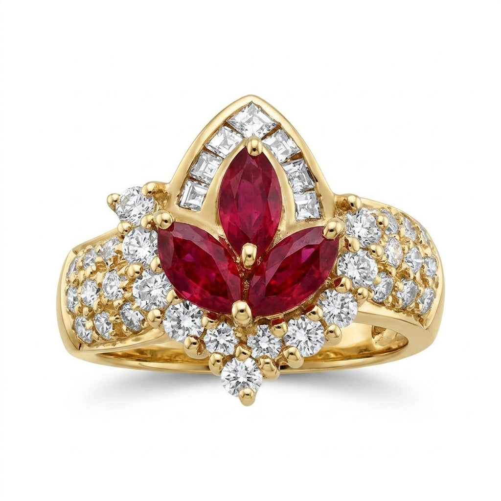 Marquise Ruby Fleur-de-Lis Diamond Ring
