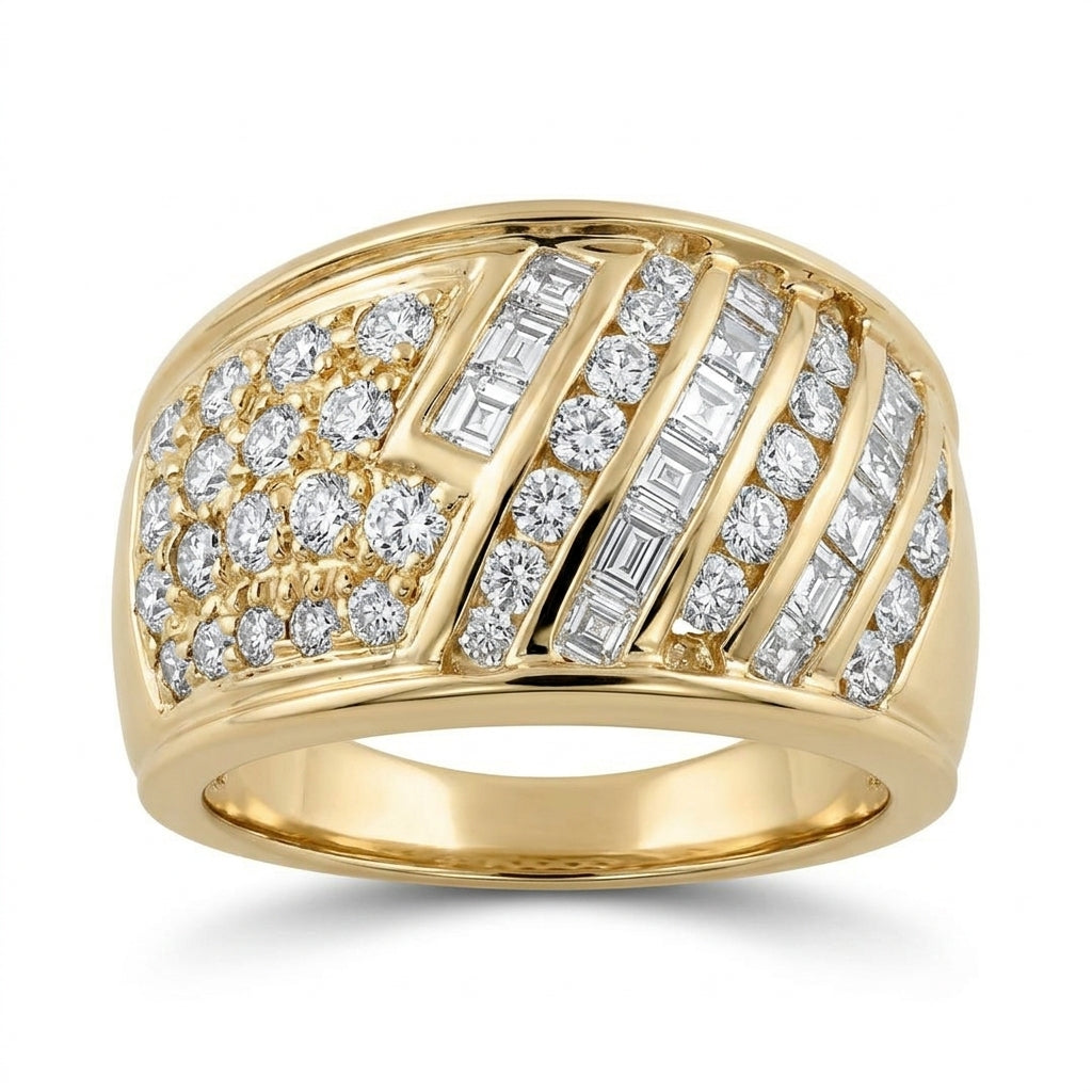 Diamond and Baguette Stripe Band Ring