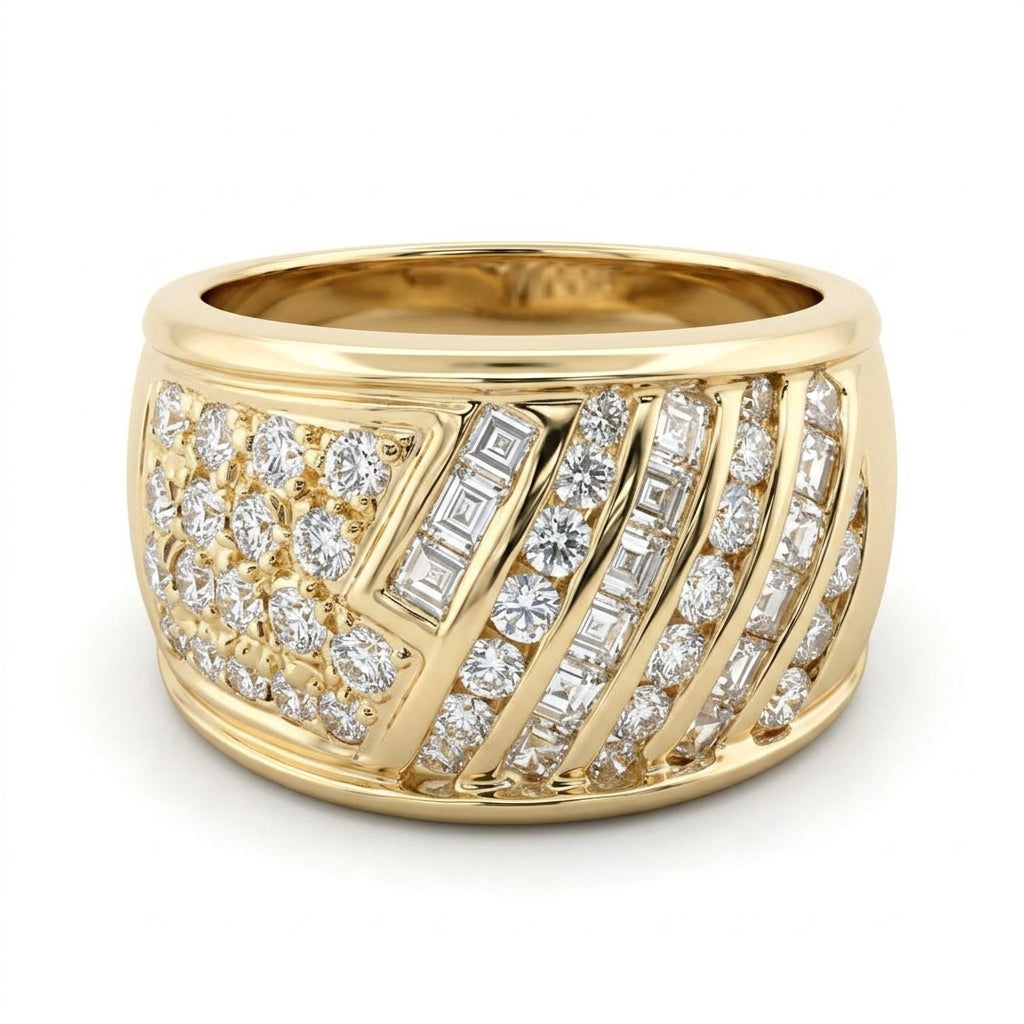 Diamond and Baguette Stripe Band Ring