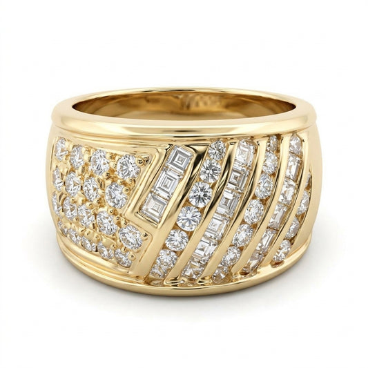 Diamond and Baguette Stripe Band Ring