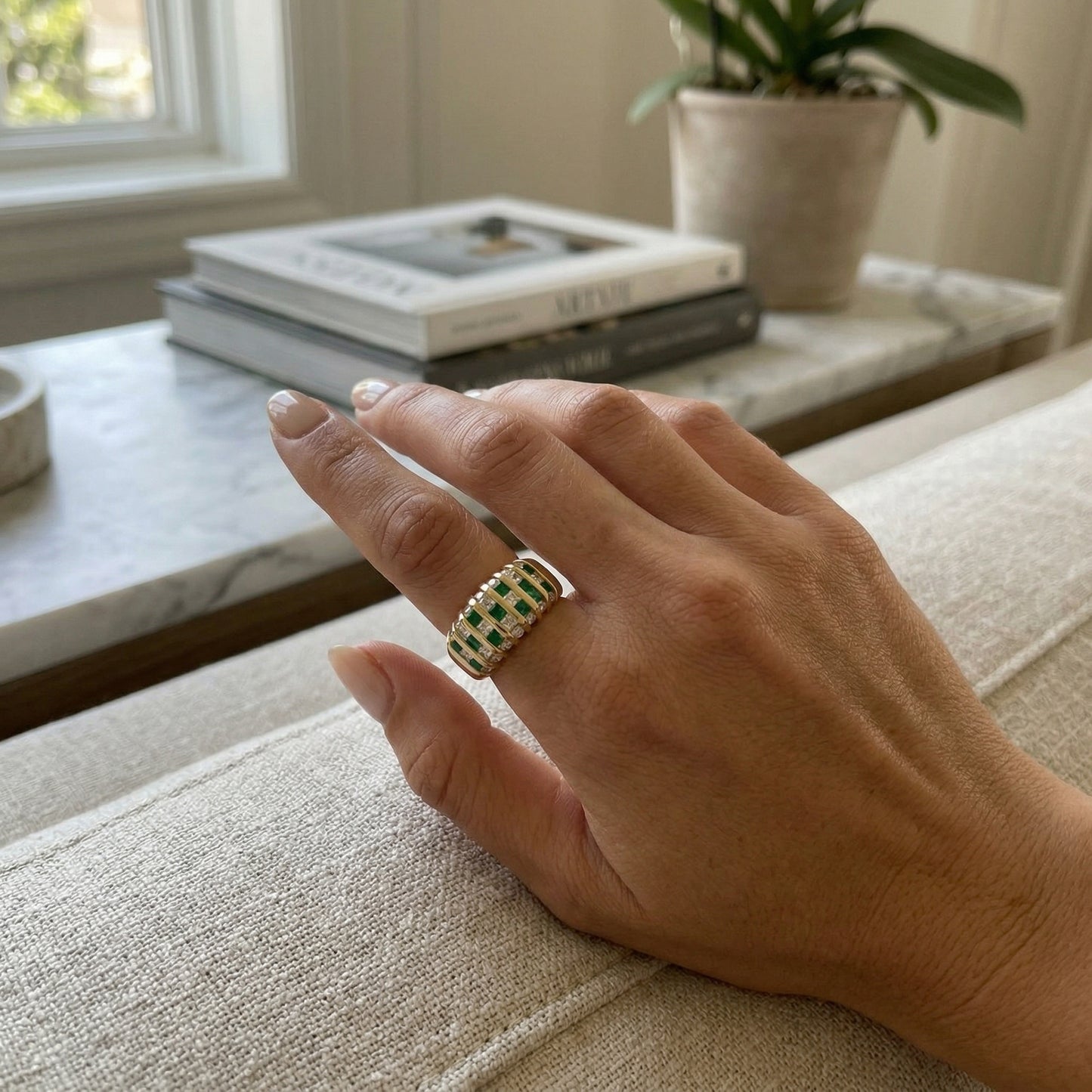 Checkerboard Emerald Ring