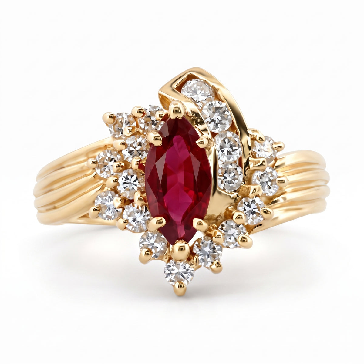 Marquise Ruby & 18-Diamond Ring