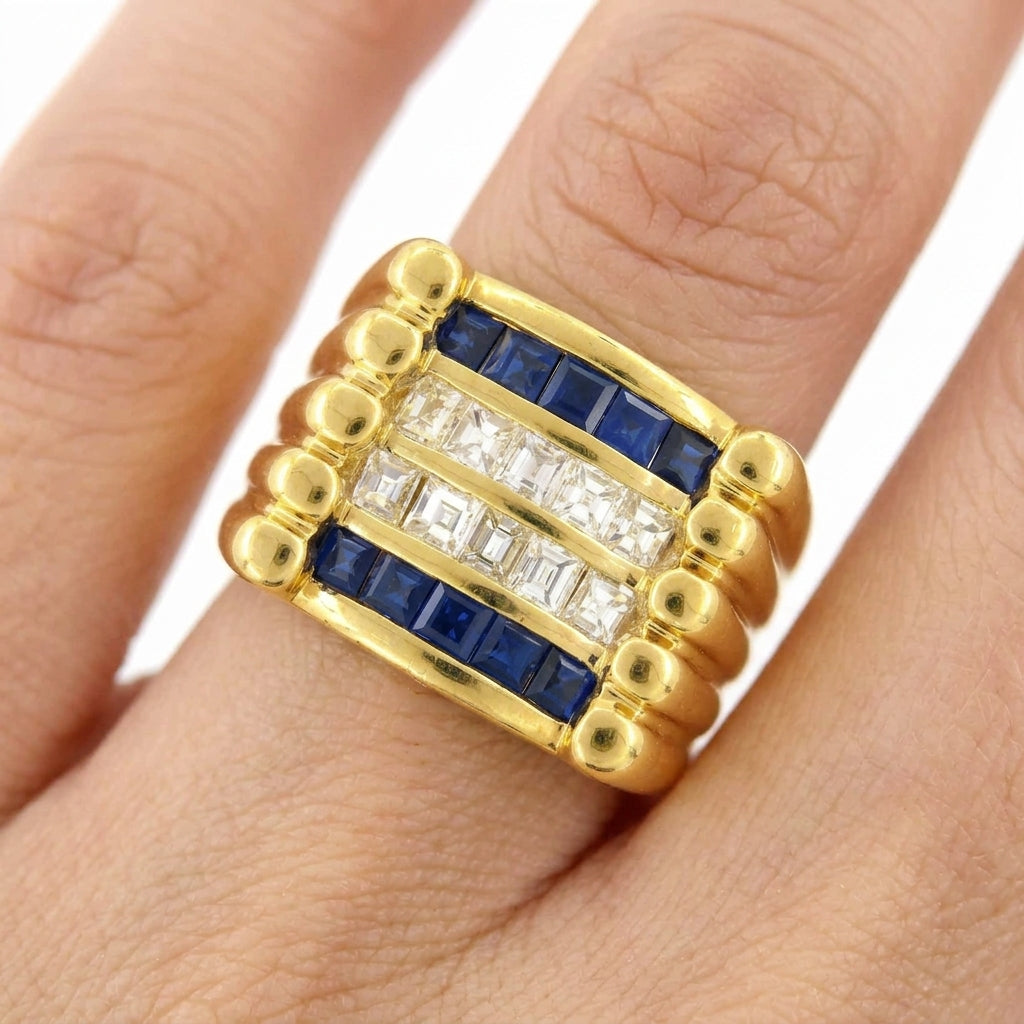 Square Sapphire & Diamond Gent Ring
