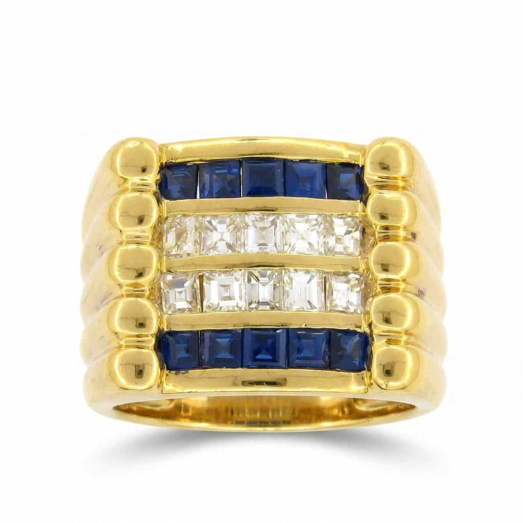 Square Sapphire & Diamond Gent Ring