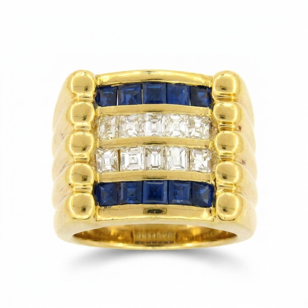 Square Sapphire & Diamond Gent Ring