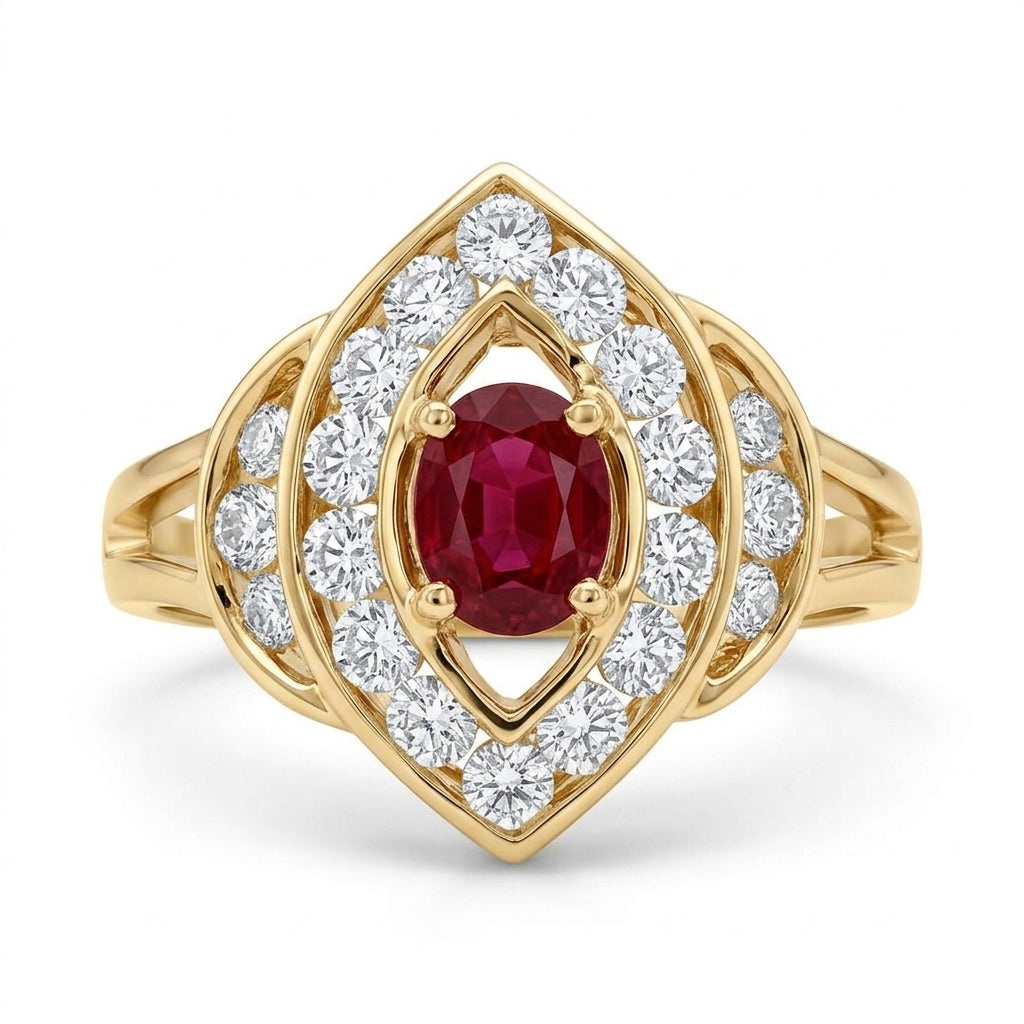 Oval Ruby & Diamond Double-Frame Ring