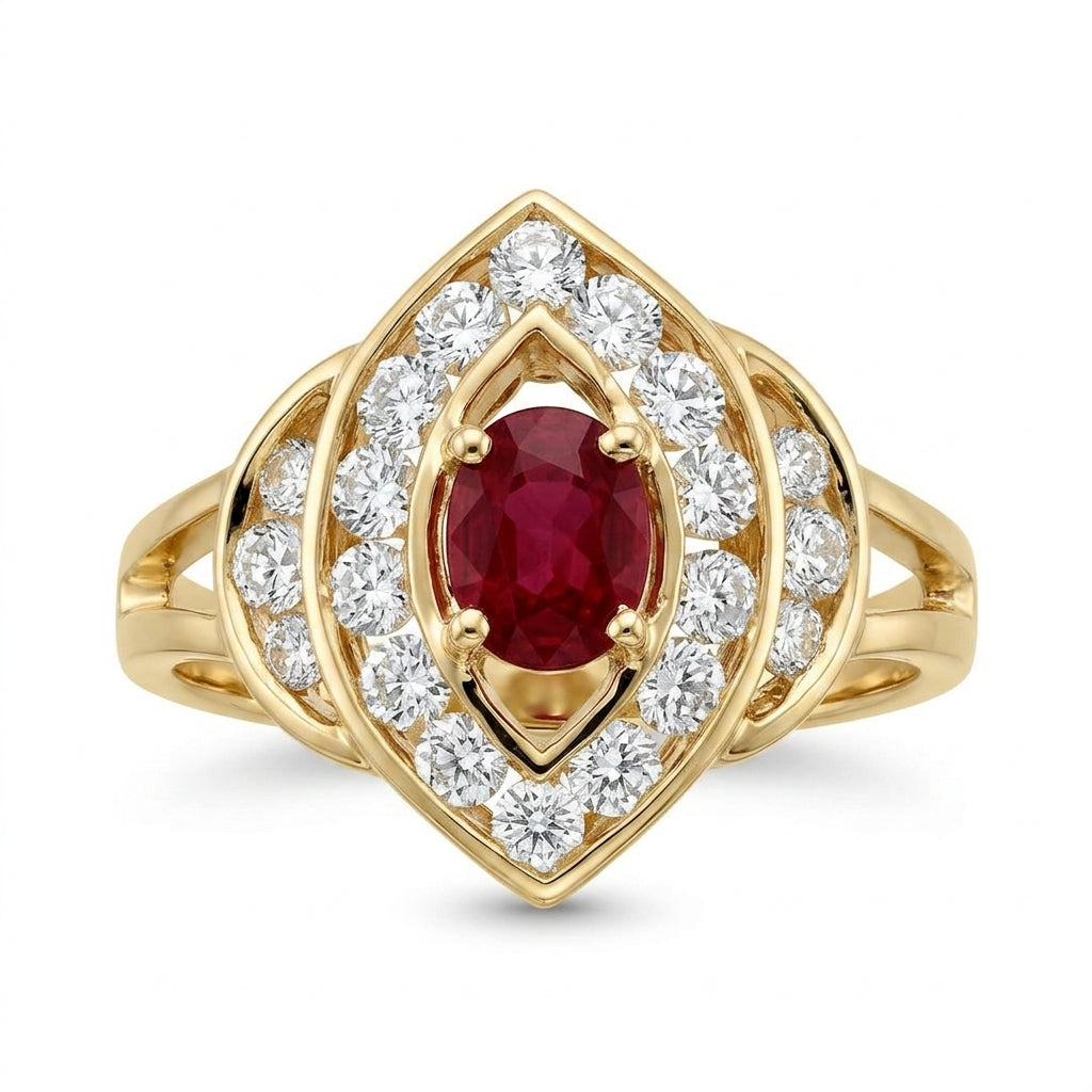 Oval Ruby & Diamond Double-Frame Ring