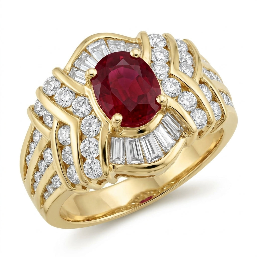 Oval Ruby Diamond Cocktail Ring