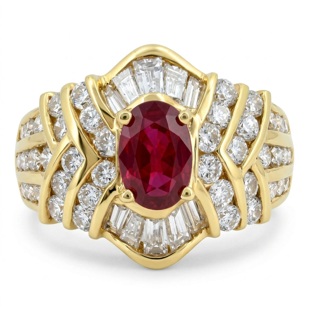 Oval Ruby Diamond Cocktail Ring