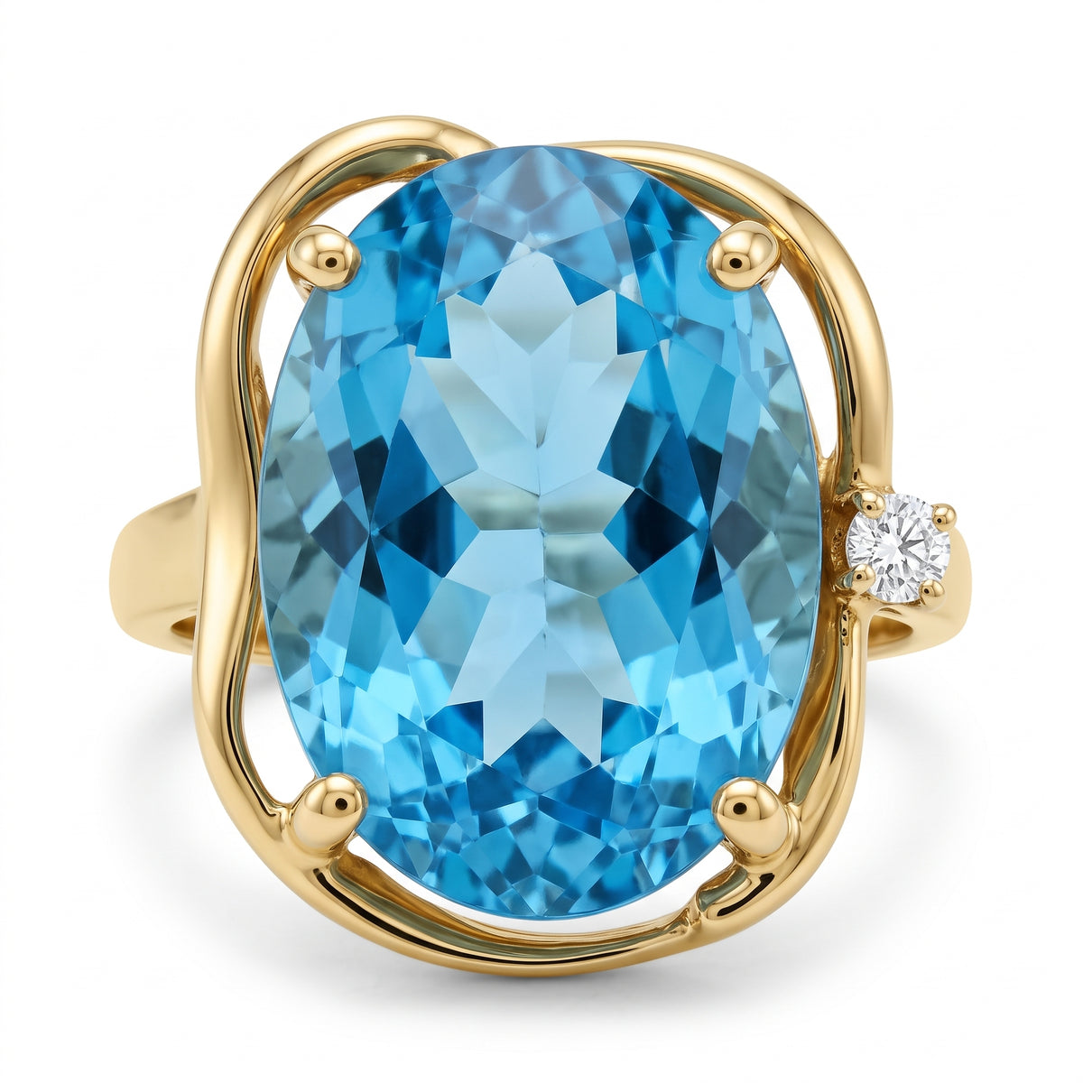 13x18mm Oval Blue Topaz & 1-Diamond Free-Form Ring