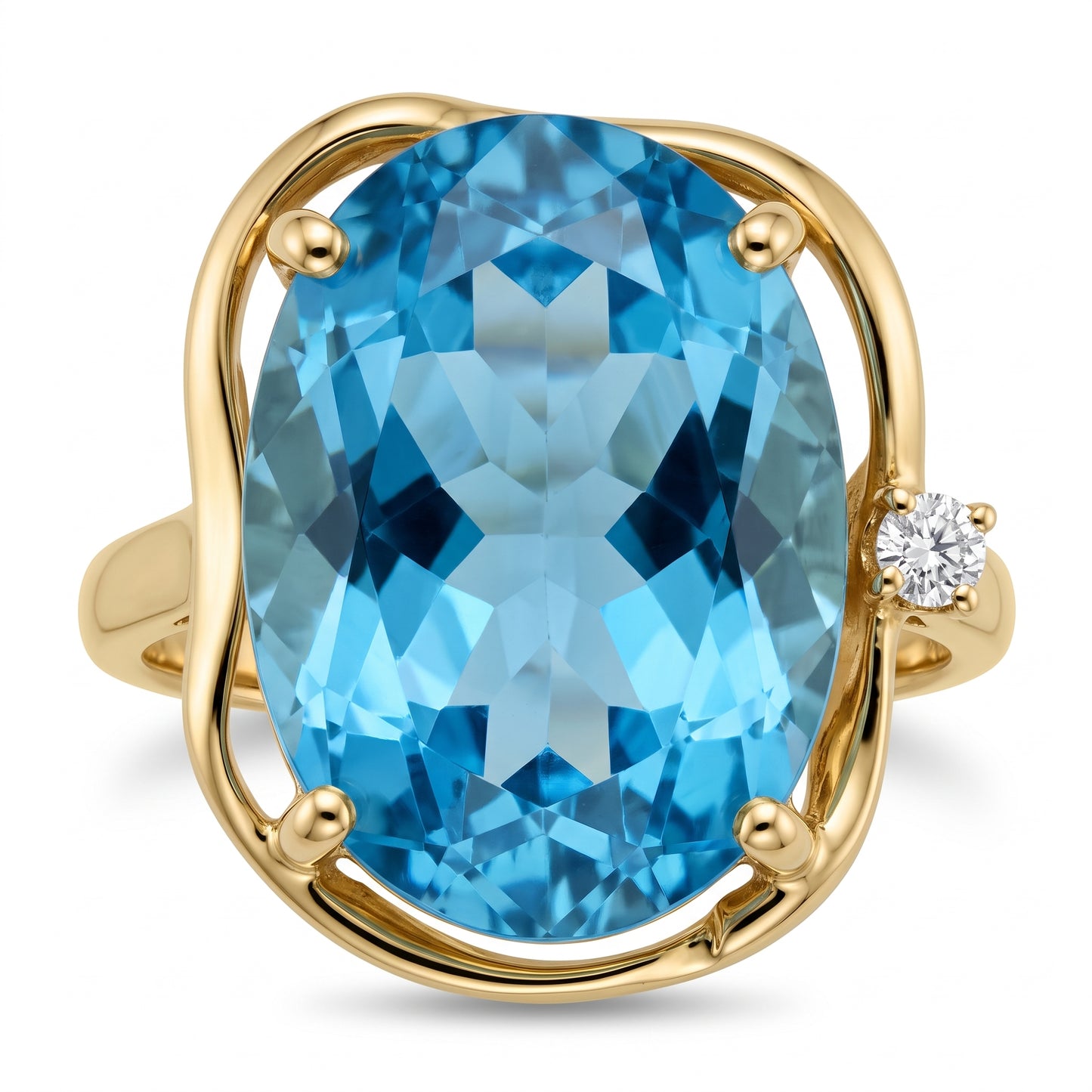 13x18mm Oval Blue Topaz & 1-Diamond Free-Form Ring
