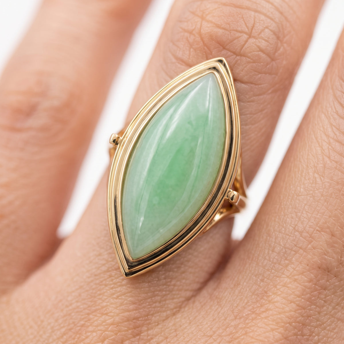 9x23mm Marquise Green Jade Double-Edge Ring