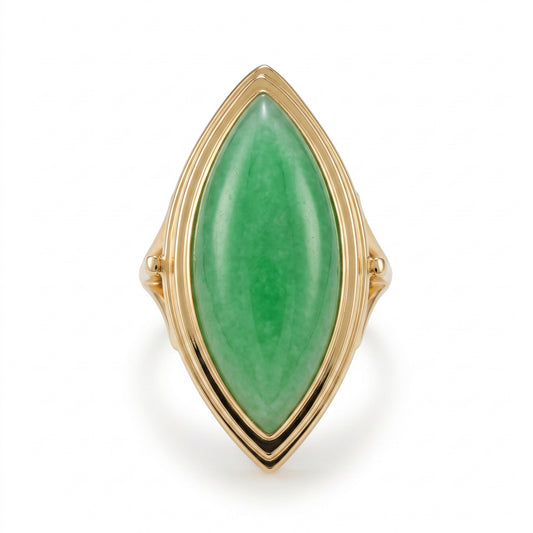 9x23mm Marquise Green Jade Double-Edge Ring