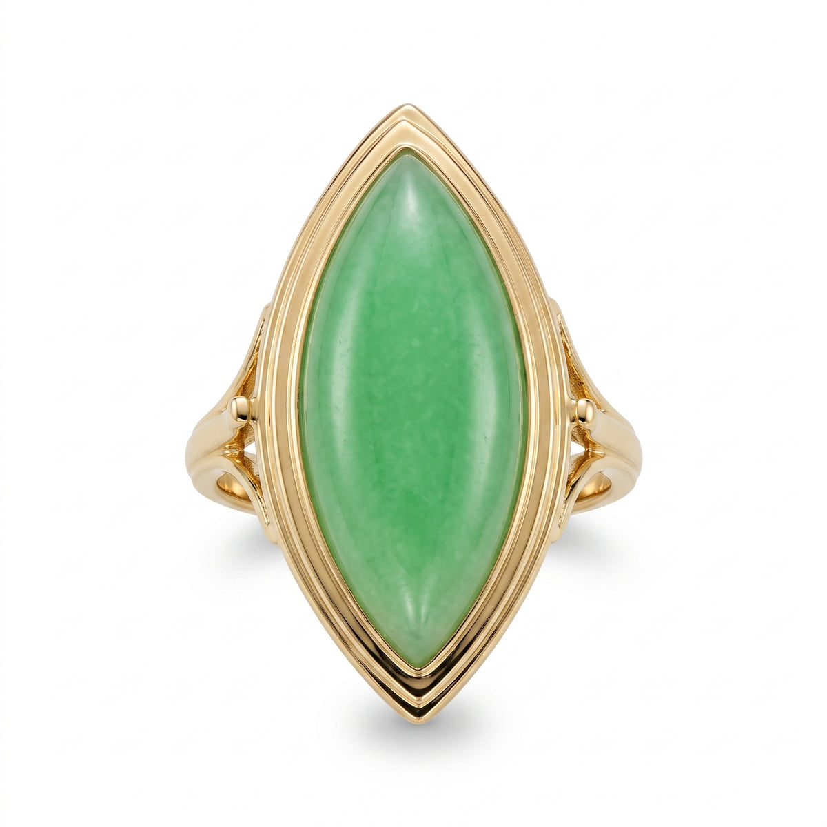 9x23mm Marquise Green Jade Double-Edge Ring