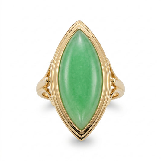 9x23mm Marquise Green Jade Double-Edge Ring