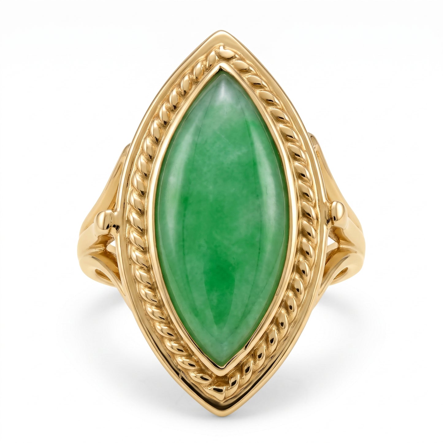 8x18mm Marquise Green Jade Braided-Edge Ring