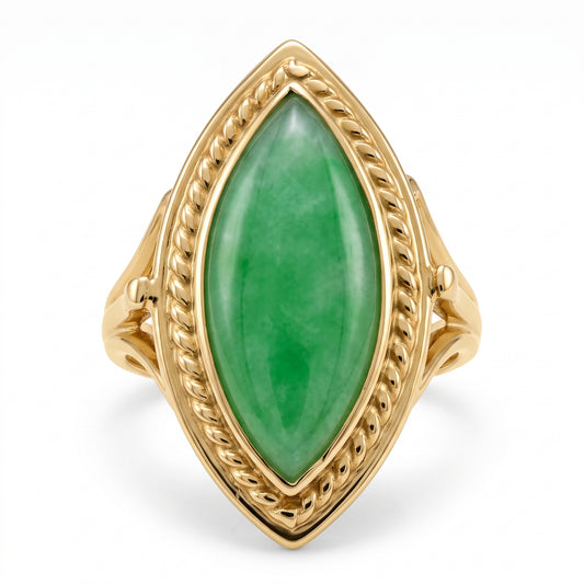 8x18mm Marquise Green Jade Braided-Edge Ring