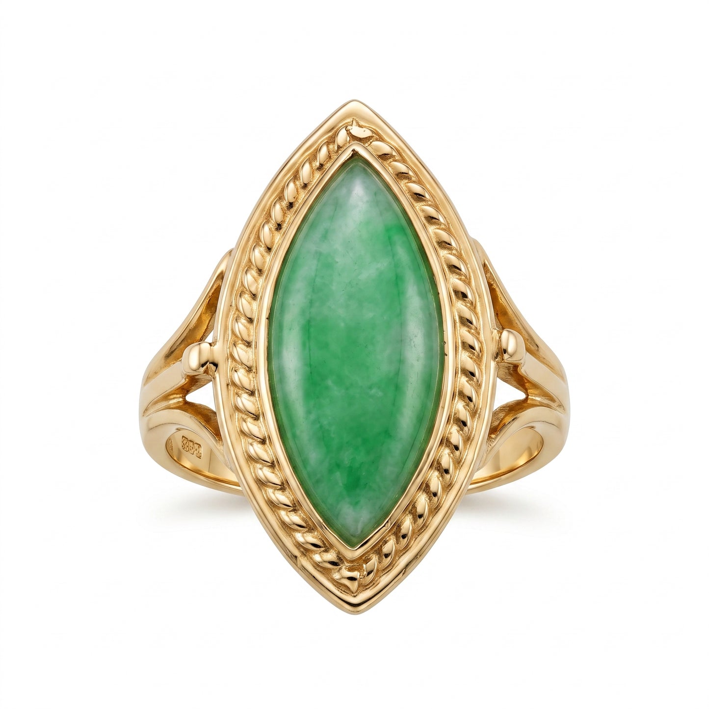 8x18mm Marquise Green Jade Braided-Edge Ring