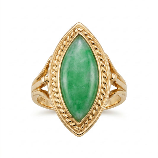 8x18mm Marquise Green Jade Braided-Edge Ring