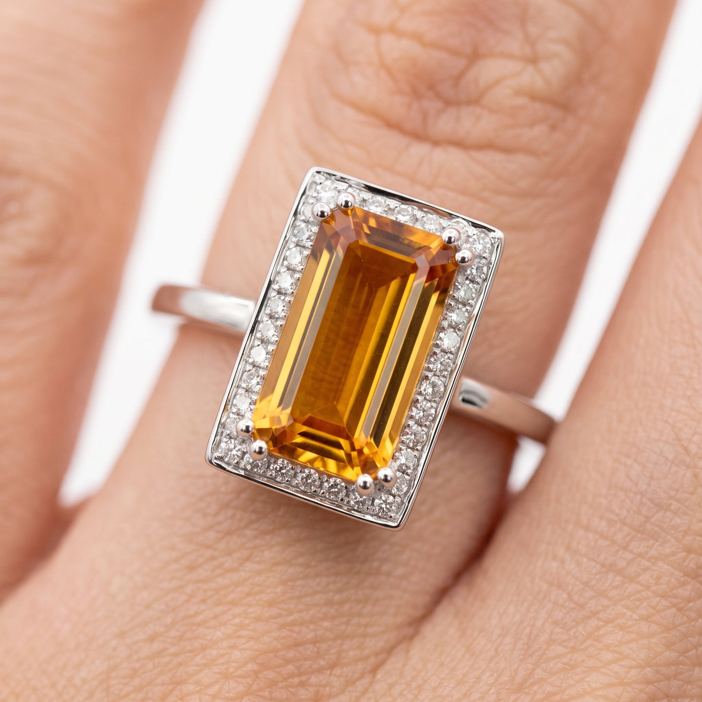 5x10mm Citrine & 34-Diamond Surrounding Ring
