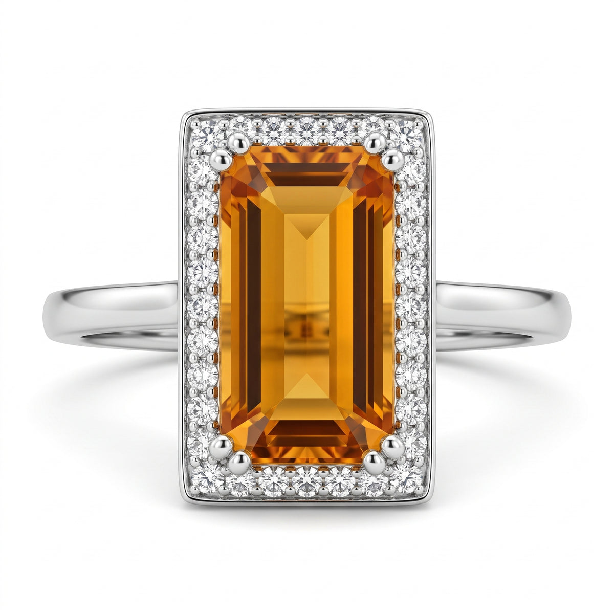 5x10mm Citrine & 34-Diamond Surrounding Ring