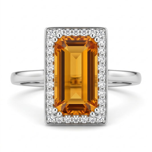 5x10mm Citrine & 34-Diamond Surrounding Ring