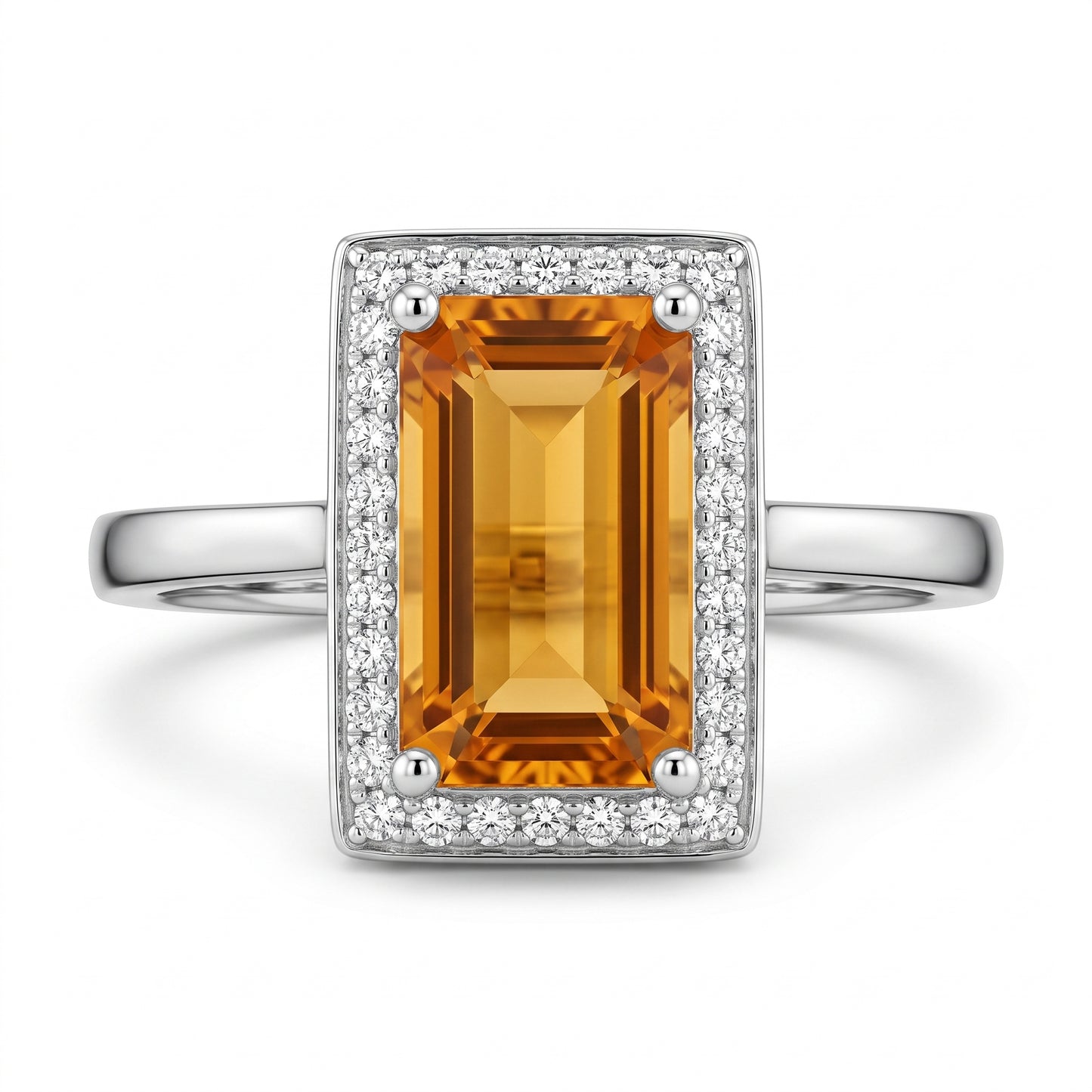 5x10mm Citrine & 34-Diamond Surrounding Ring