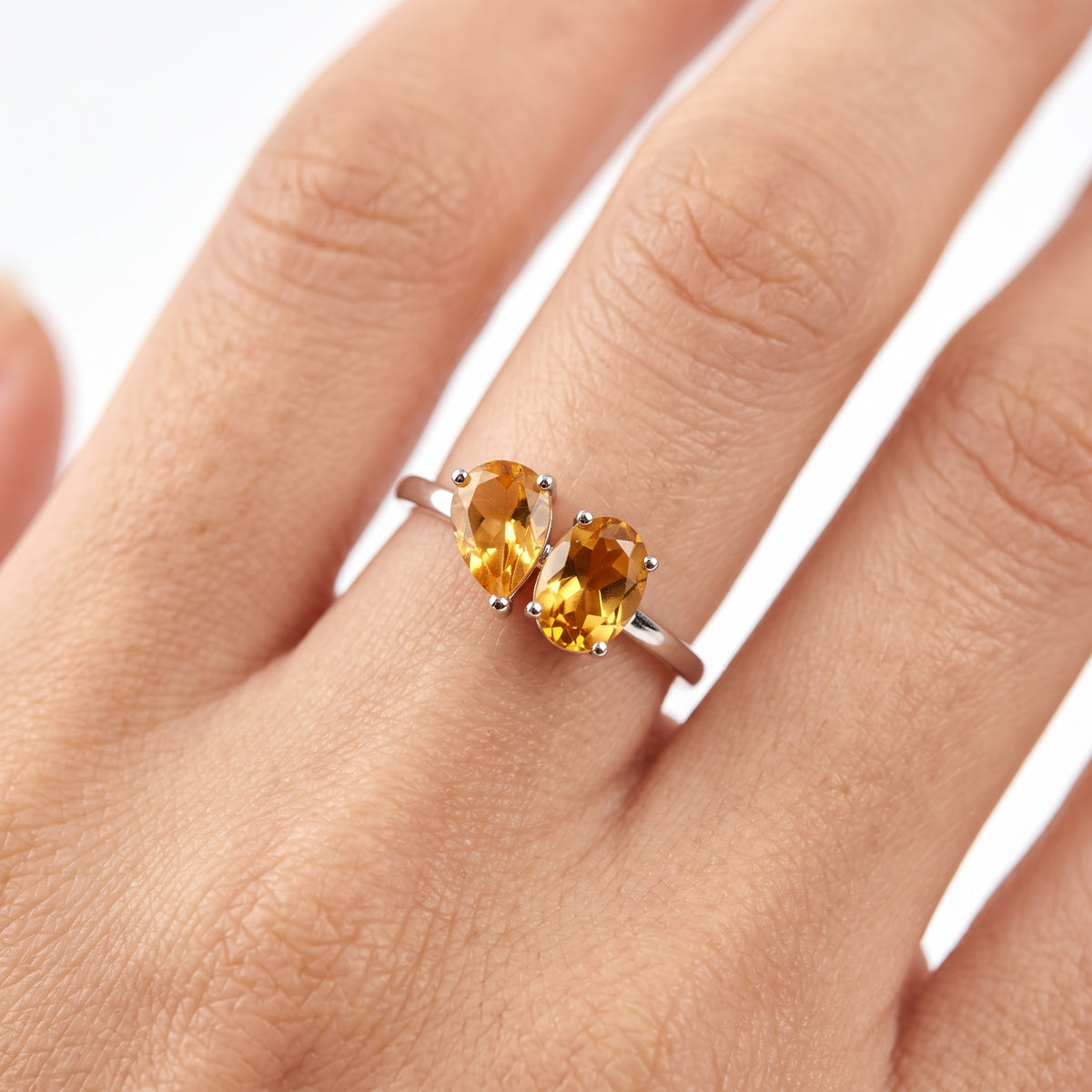 2 Oval & Pear Citrine Ring