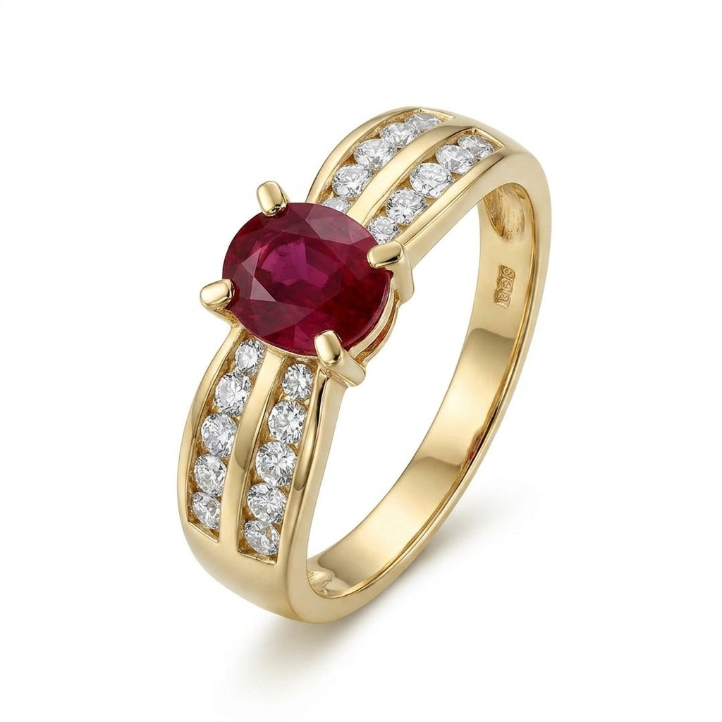Oval Ruby & Two-Row Diamond Ring