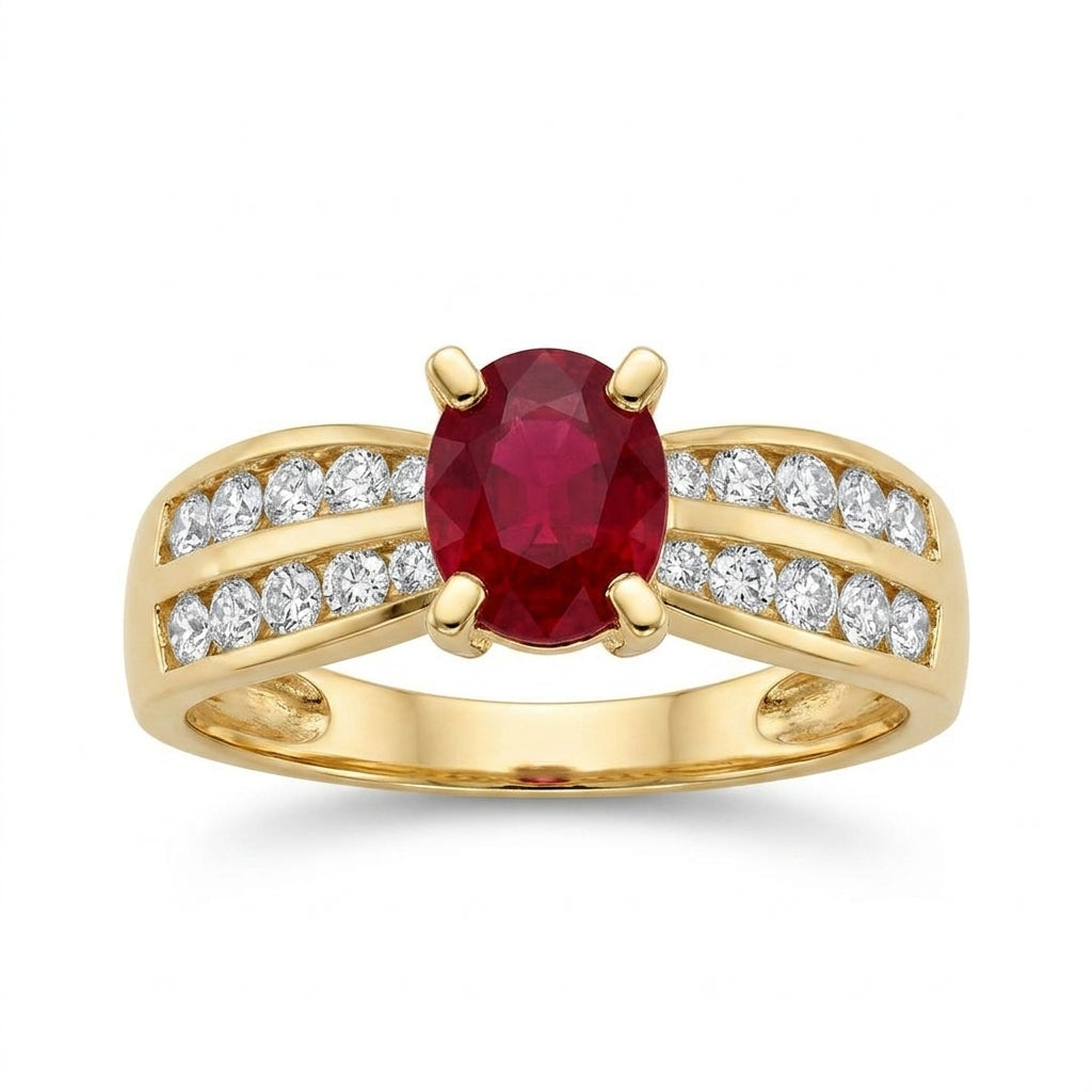 Oval Ruby & Two-Row Diamond Ring