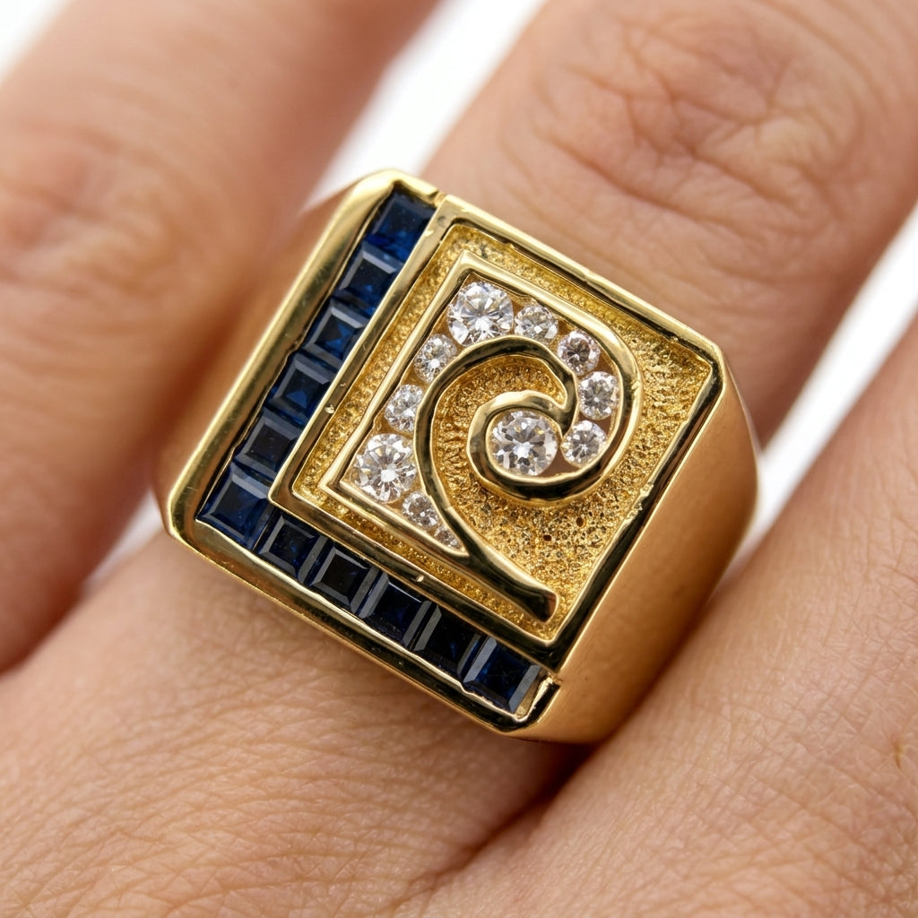 Square Sapphire & 11-Diamond Men's Ring