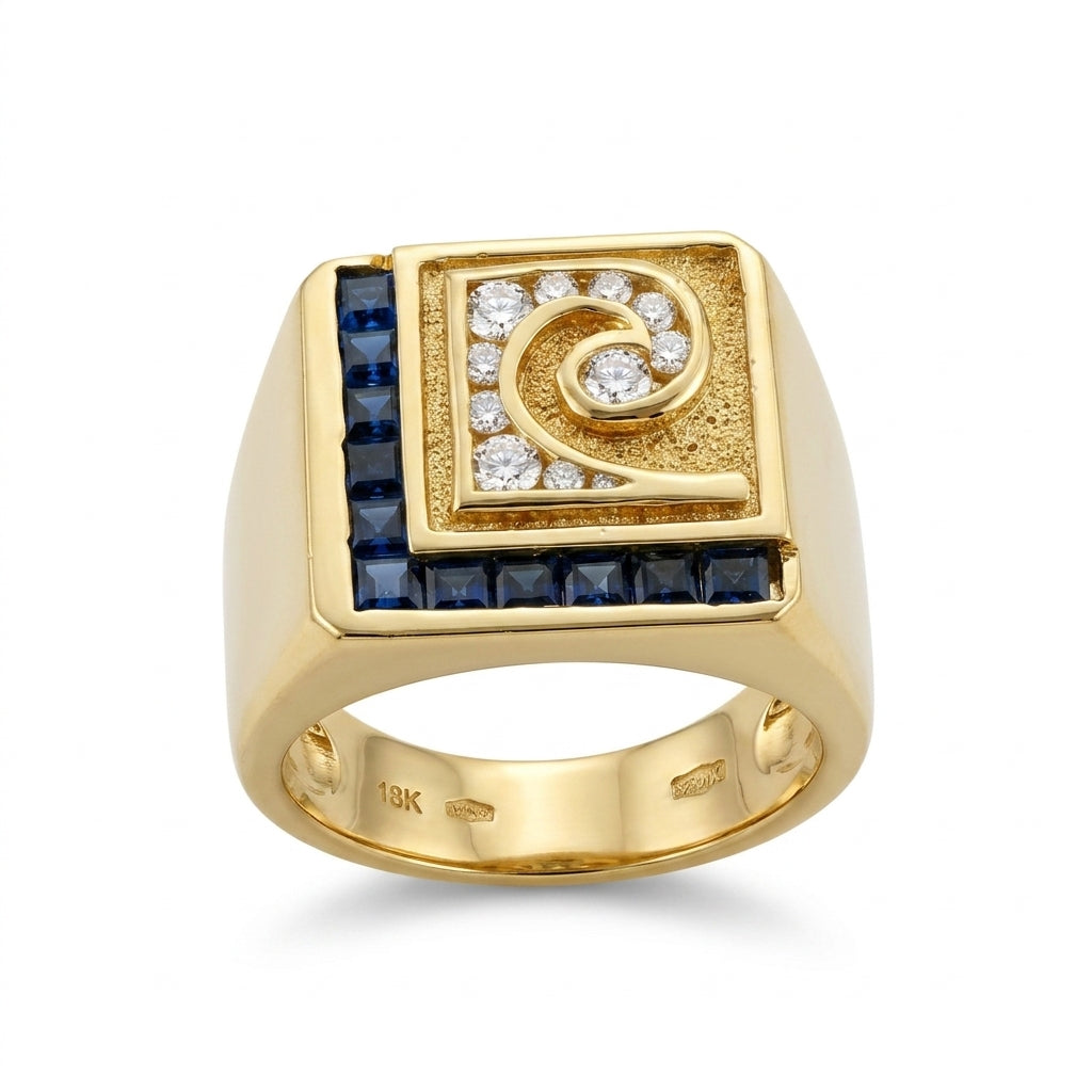 Square Sapphire & 11-Diamond Men's Ring