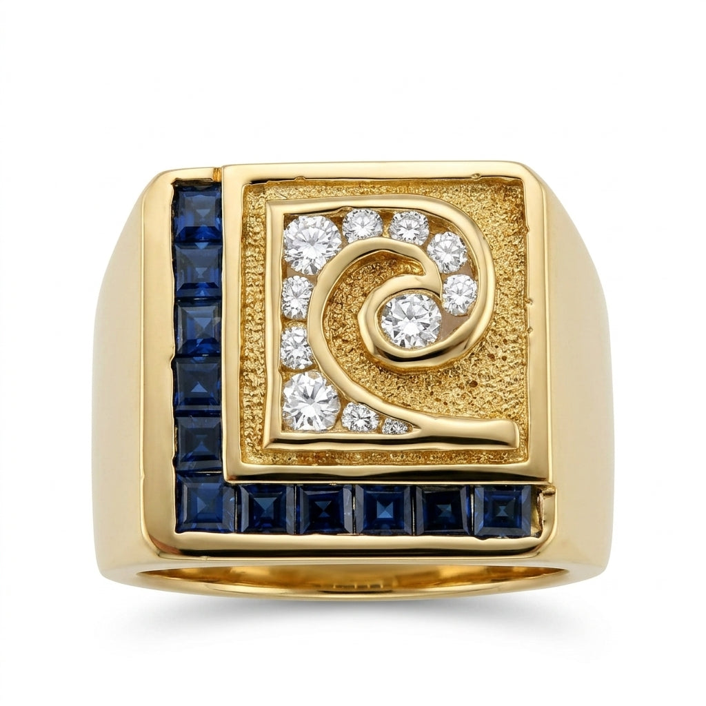 Square Sapphire & 11-Diamond Men's Ring