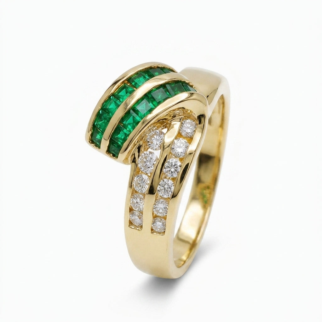 14 Square Emerald & 12-Diamond Band Ring