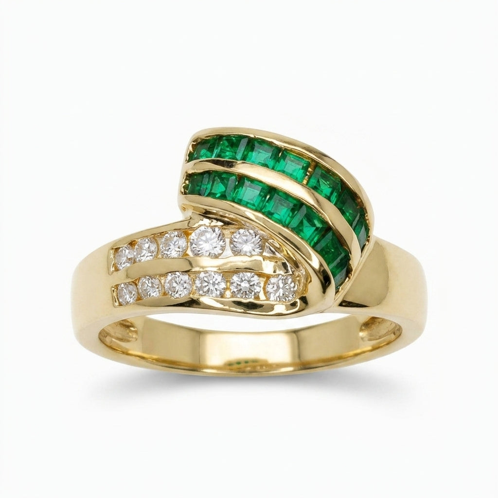 14 Square Emerald & 12-Diamond Band Ring