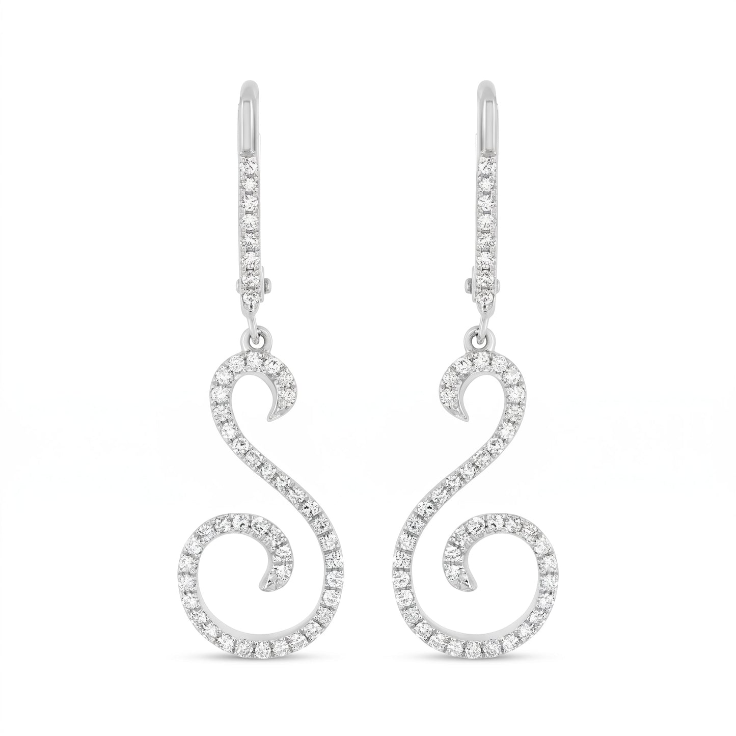 96-Diamond S-Curve Dangle Lever-Back Earrings