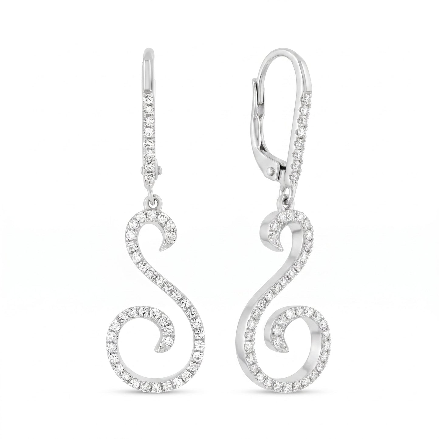 96-Diamond S-Curve Dangle Lever-Back Earrings