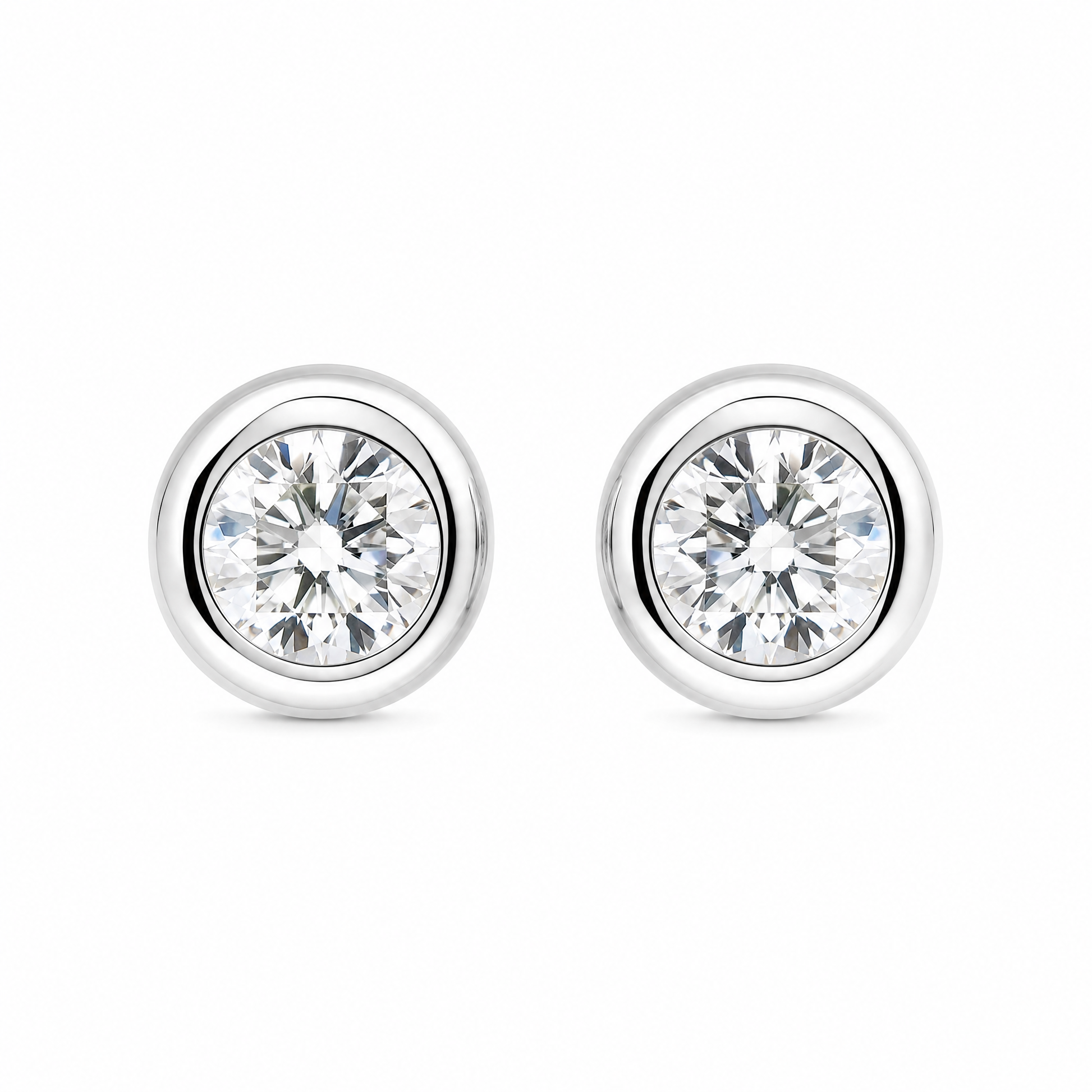 DECA0878W W-1 frontal pair - round brilliant diamond bezel-set white gold stud earrings
