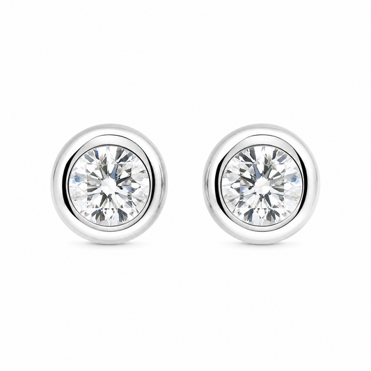 DECA0878W W-1 frontal pair - round brilliant diamond bezel-set white gold stud earrings