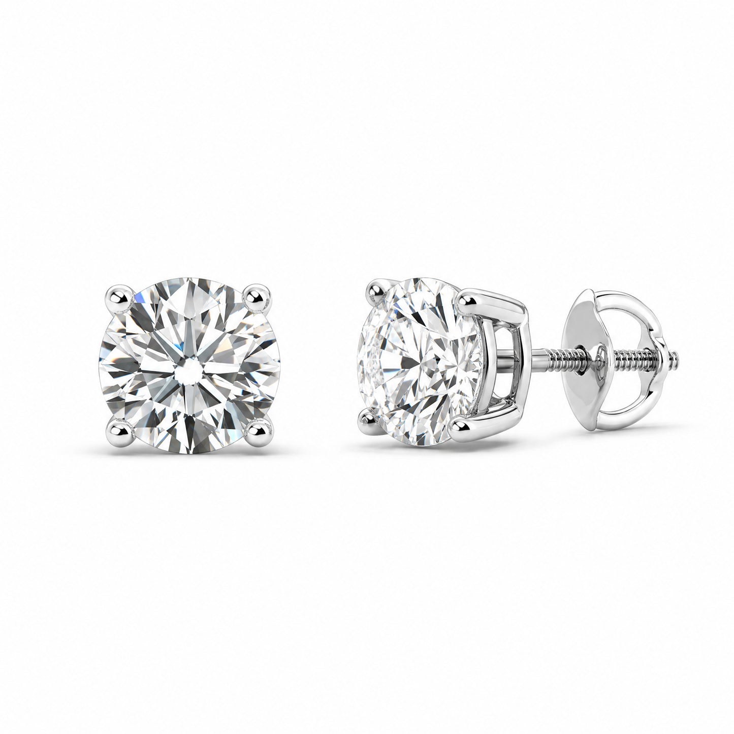 DECA0989W-SB W-2 front and 45 degree showing threaded screw back post round diamond stud earrings
